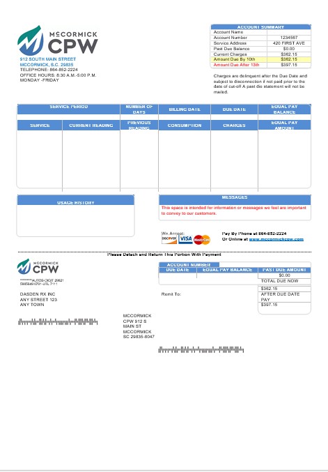 USA CPW business utility bill template in Word and PDF formats